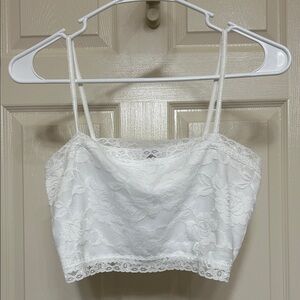 Pure Style Lace Crop Top White Semi-Sheer Gorgeous Rose Floral Lace Overlay M